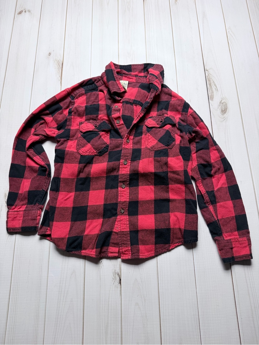 Faded Glory Red & Black Buffalo Plaid Button-Down Shirt